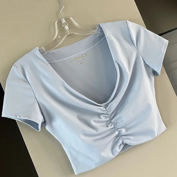 L*Space Blue Ruched Crop Top - Picture 6 of 13